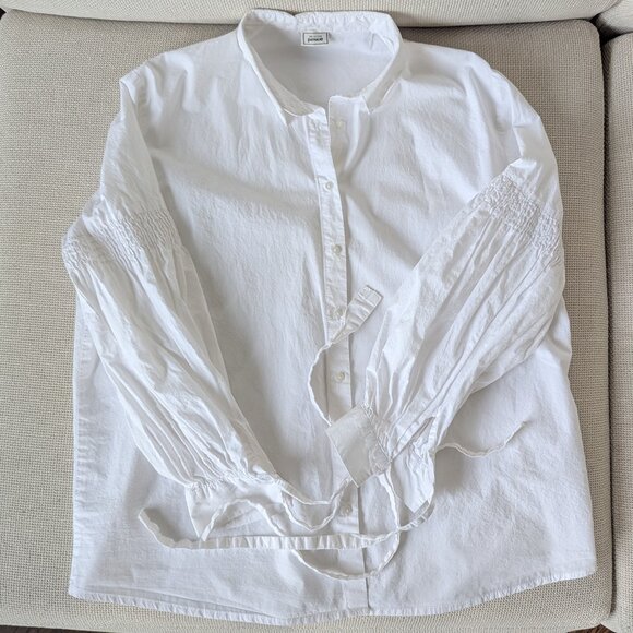 Pimkie 100% Cotton White Romantic Shirt With Smocking Detail on Sleeves, Size M - Picture 9 of 15